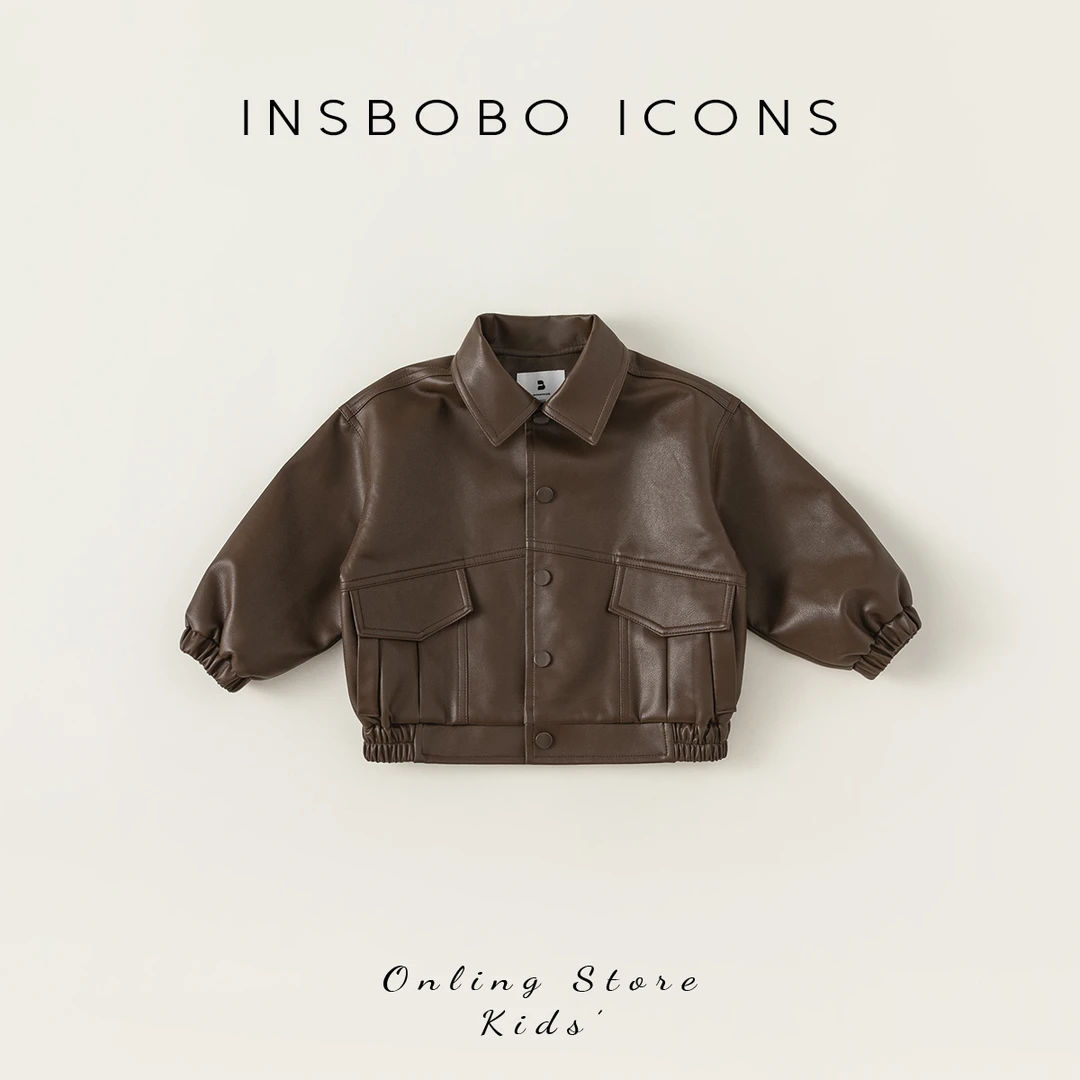 INSbobo外套秋装新款皮衣机车服帅气男童时髦春秋潮童装 QY83019