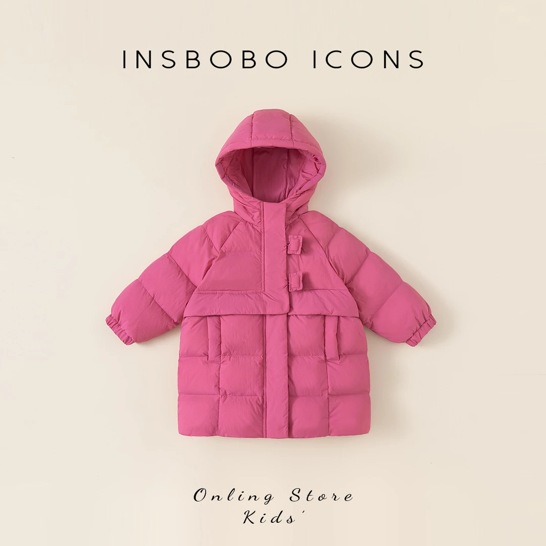 INSbobo冬季女童新品纯色长款休闲羽绒服保暖外出DY23113