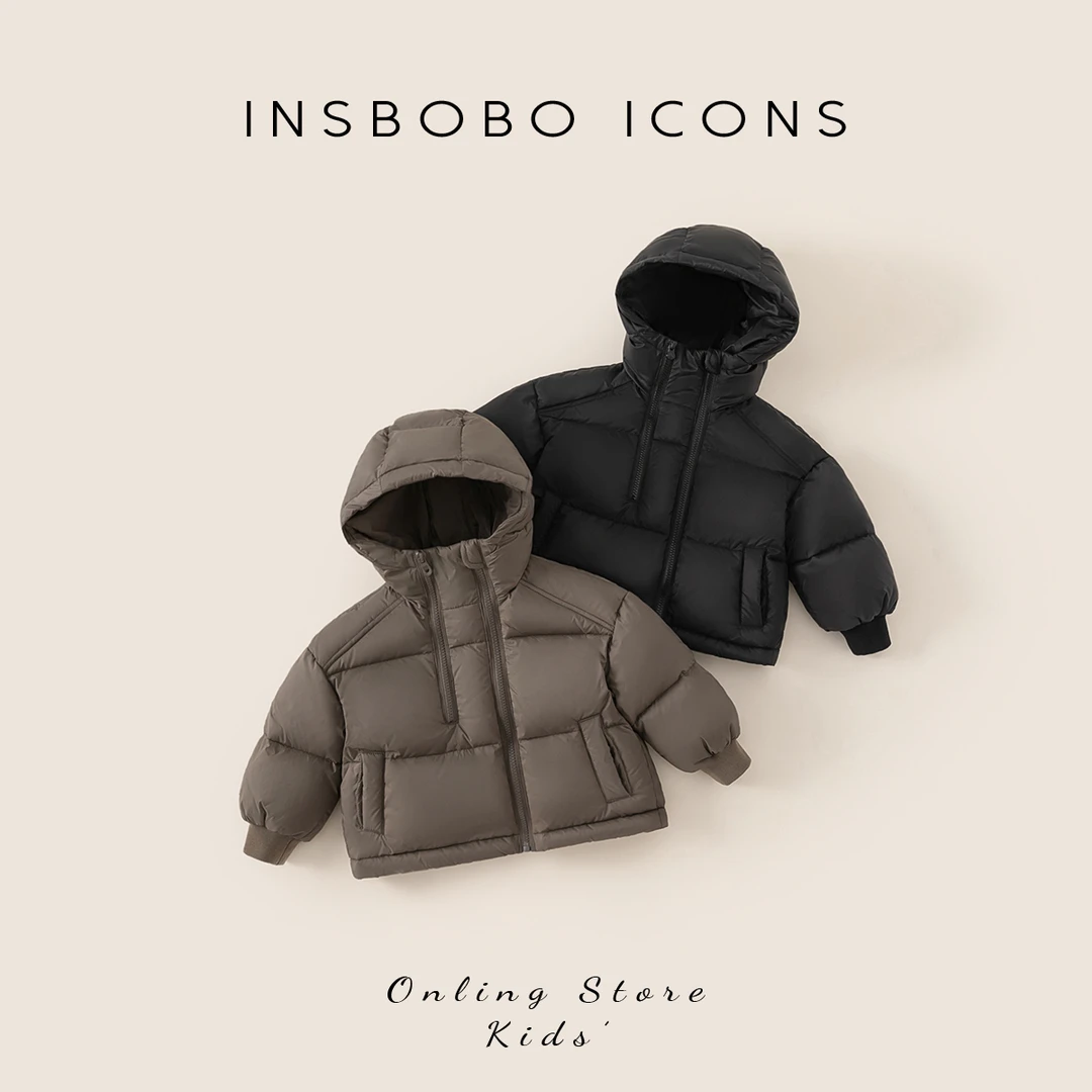 INSbobo韩版保暖外套冬季新品儿童羽绒服休闲连帽羽绒服DY84160