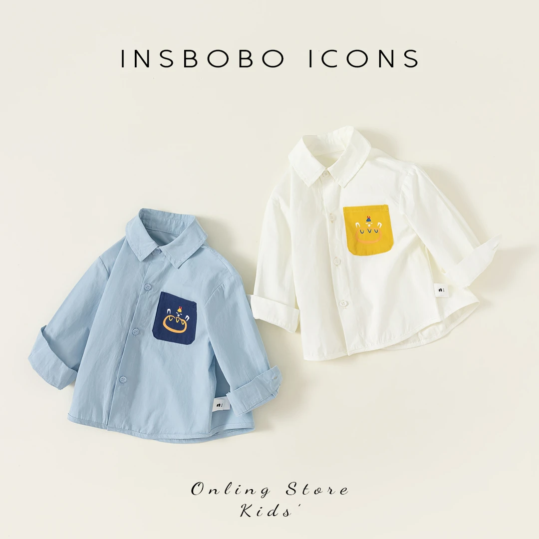 INSbobo男童衬衫秋季男宝衬衣帅气儿童童装春秋长袖上衣 QY83040