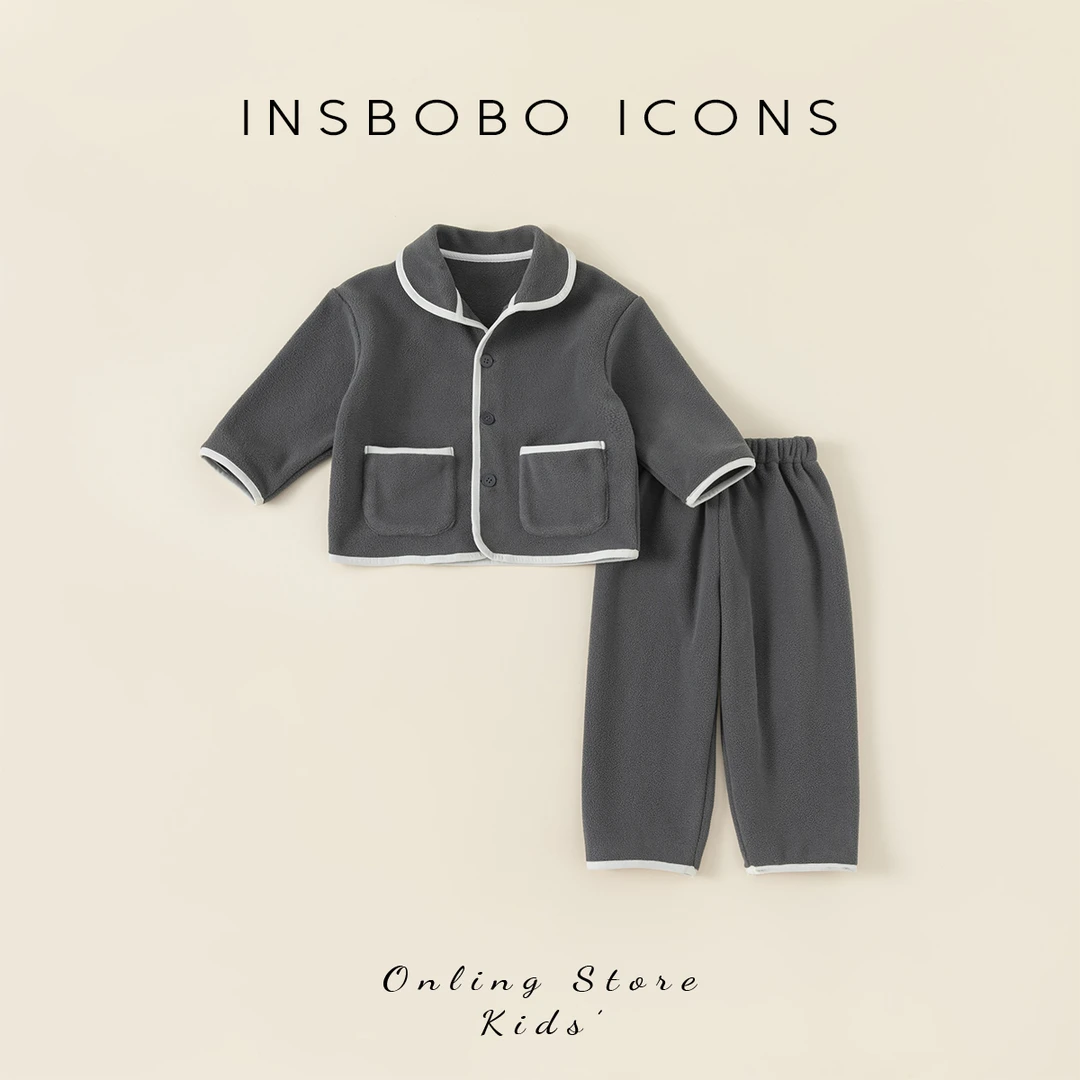 INSbobo小童家居服两件套女童纯色休闲居家服双面绒套装DT83121