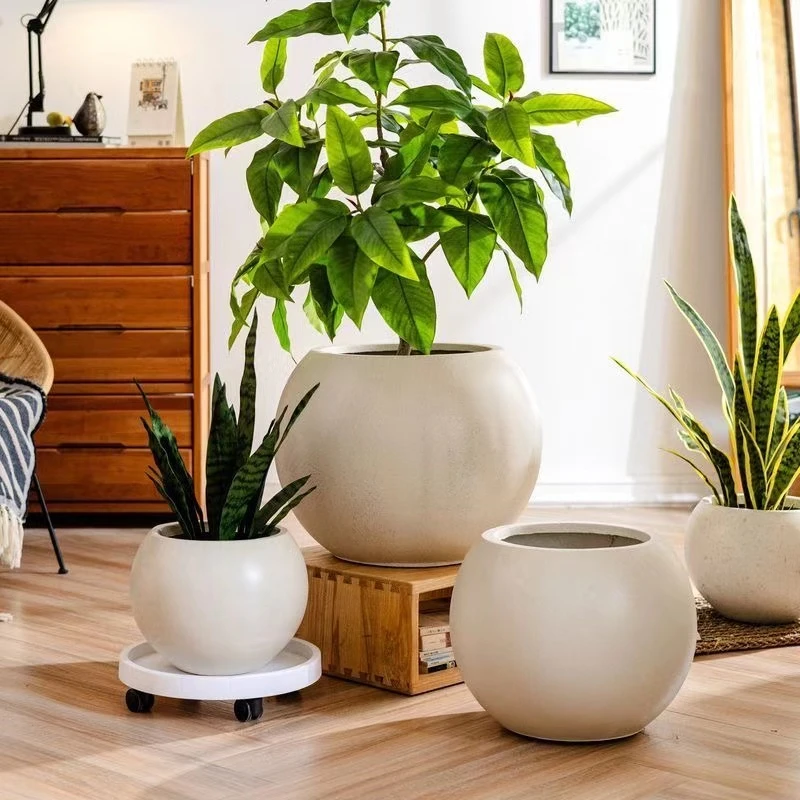 大号圆球氧化镁花盆ins风保龄球花盆家用室内特大号加厚耐用