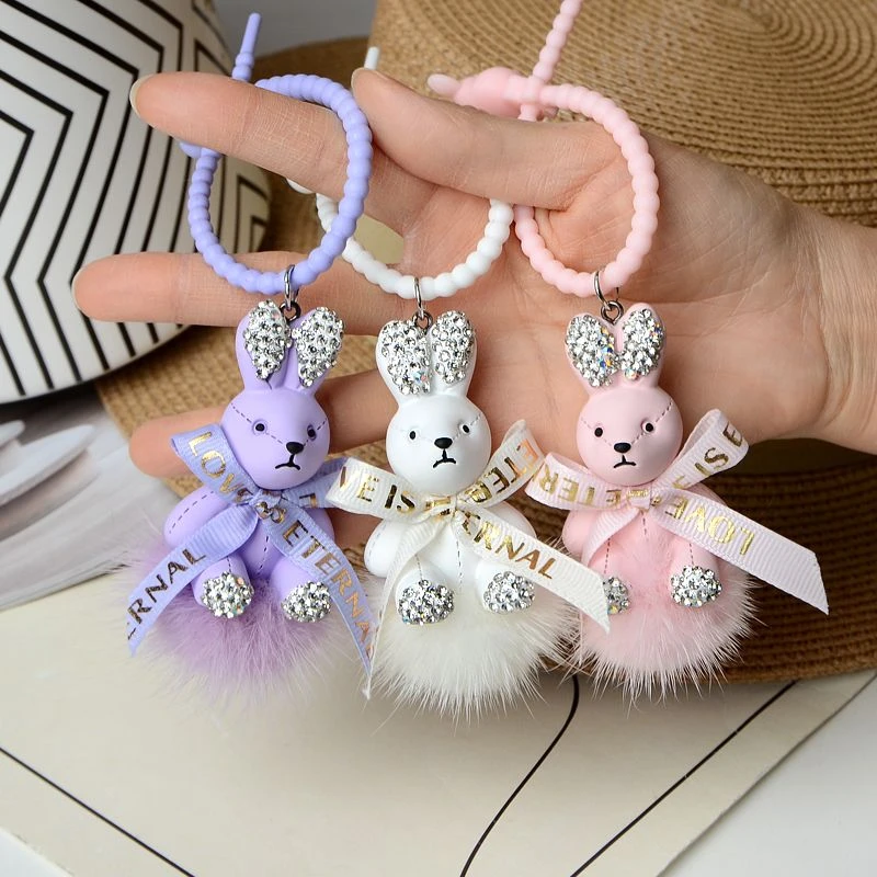 新款小兔子配饰挂饰礼物精致水貂毛卡通公仔汽车钥匙扣女包包挂件