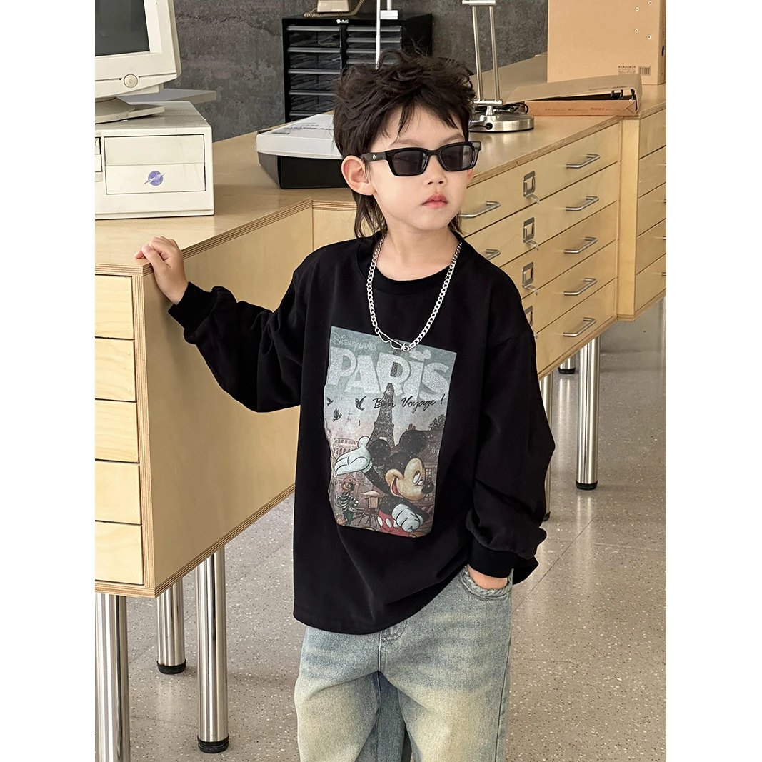 儿童童装2024秋季新款男童T恤儿童长袖体恤衫中小童卡通图案打底t