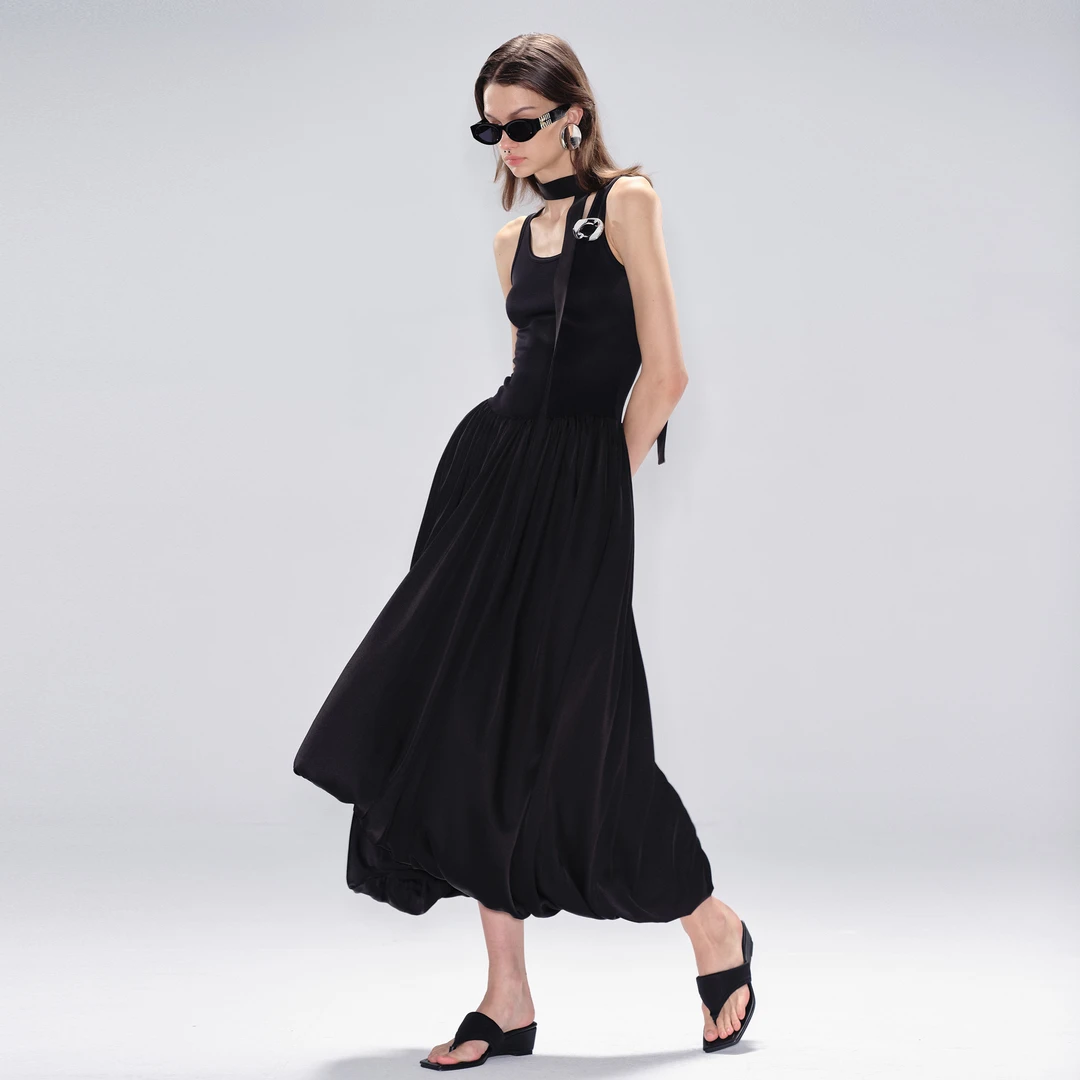 MODULER新款 原创针织背心丝光感花苞连衣裙女夏季垂坠感大裙摆裙