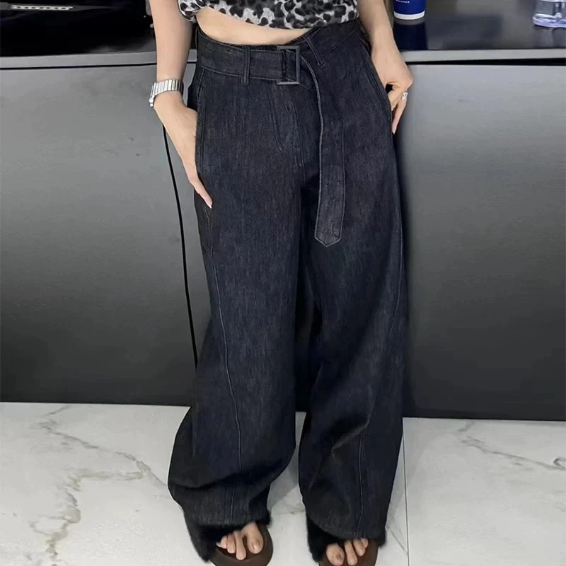 【黑金牛仔裤】 高腰垂感阔腿女202 5秋冬新款宽松显瘦长裤加水貂绒