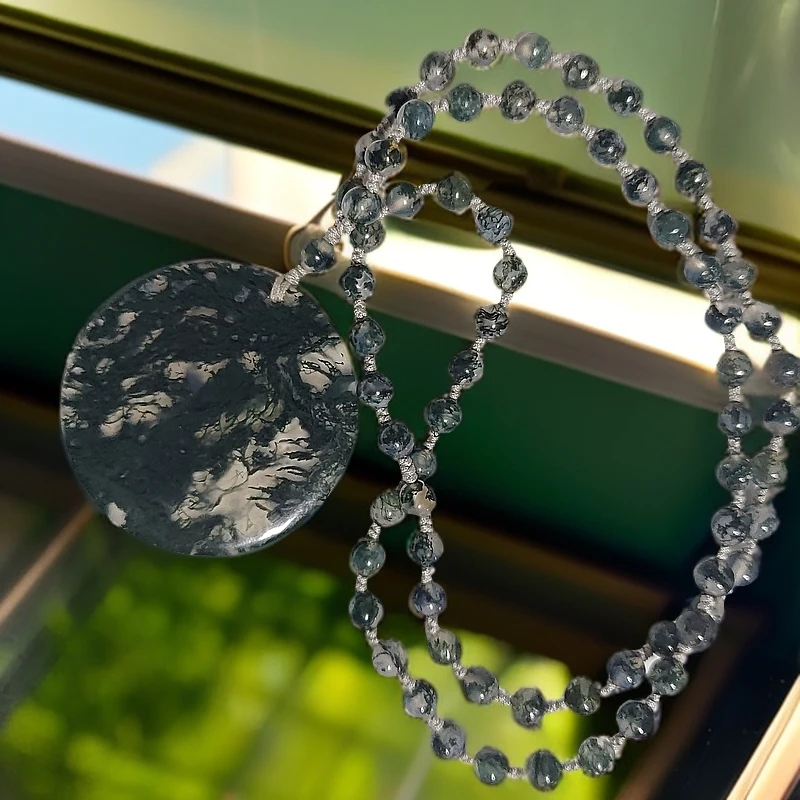 天然水草玛瑙圆牌带水草玛瑙珠链，圆圆满满一物一图