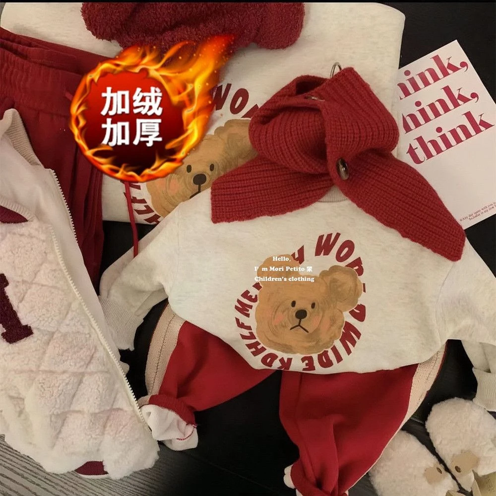 秋冬季儿童新款男女童新年服卫裤卫衣裤子二件套韩系宝宝休闲套装