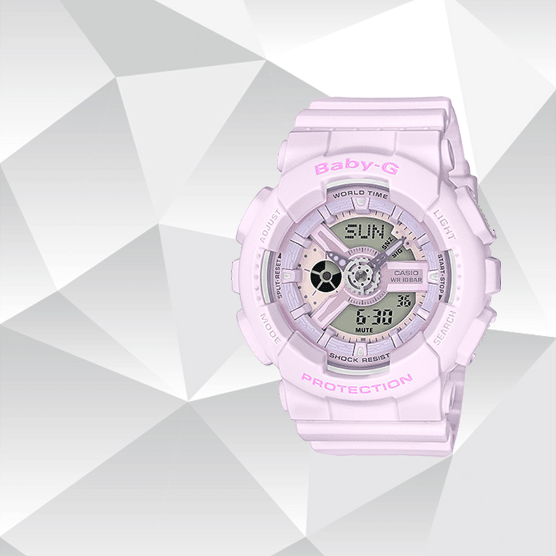 Casio/卡西欧多功能双显防水潮流独角兽淡紫女学生手表BA-110-4A2