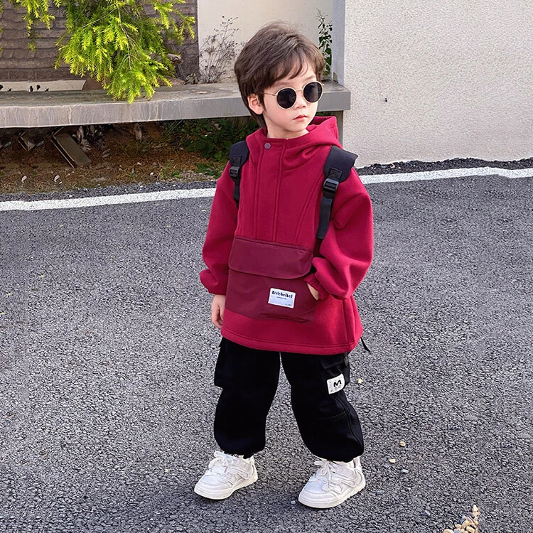 男童冬季连帽卫衣2023新款男孩秋冬款加绒加厚冬季中小儿童加厚上