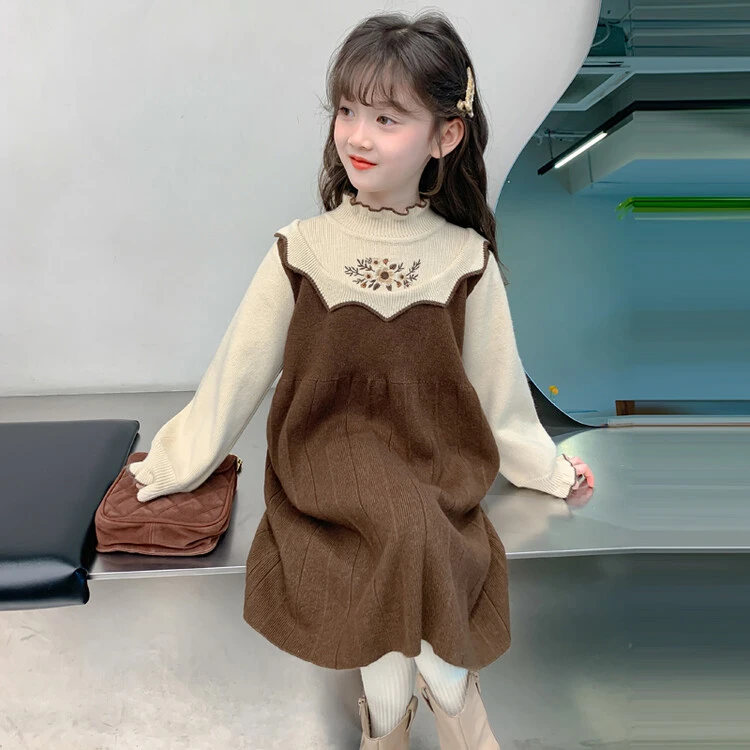 女童儿童连衣裙冬季新款2024毛衣裙中童女孩洋气可爱公主风针织裙