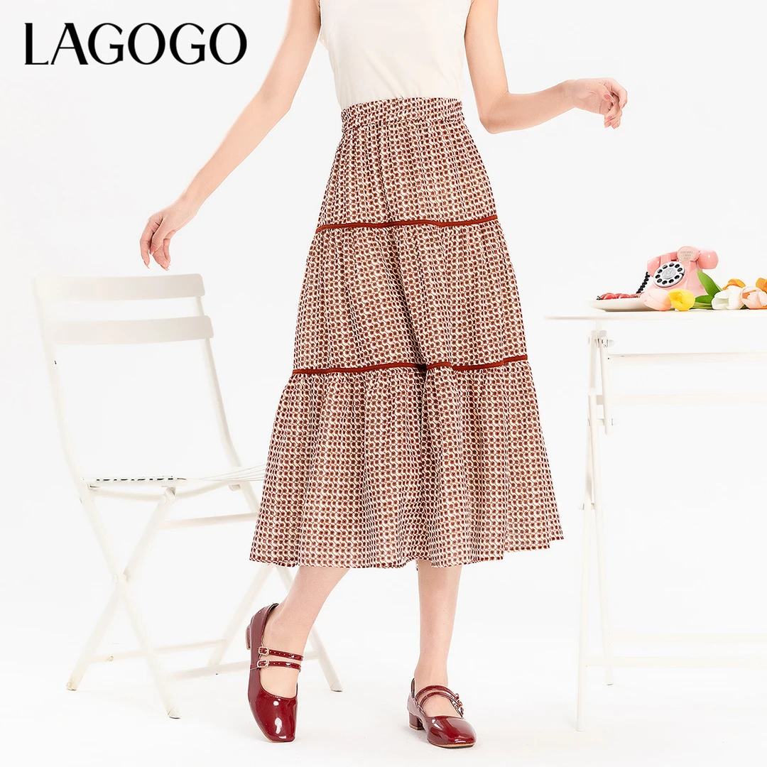 lagogo新款复古风明艳印花半身裙女MABB304A53
