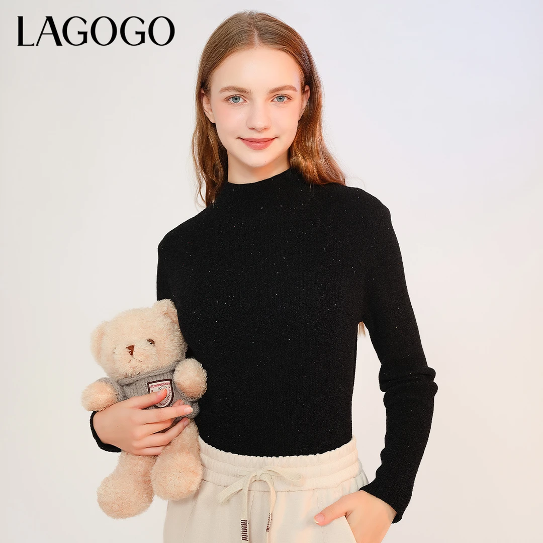lagogo拉谷谷新款显白显瘦半高领柔软针织衫女MCMM43XC31