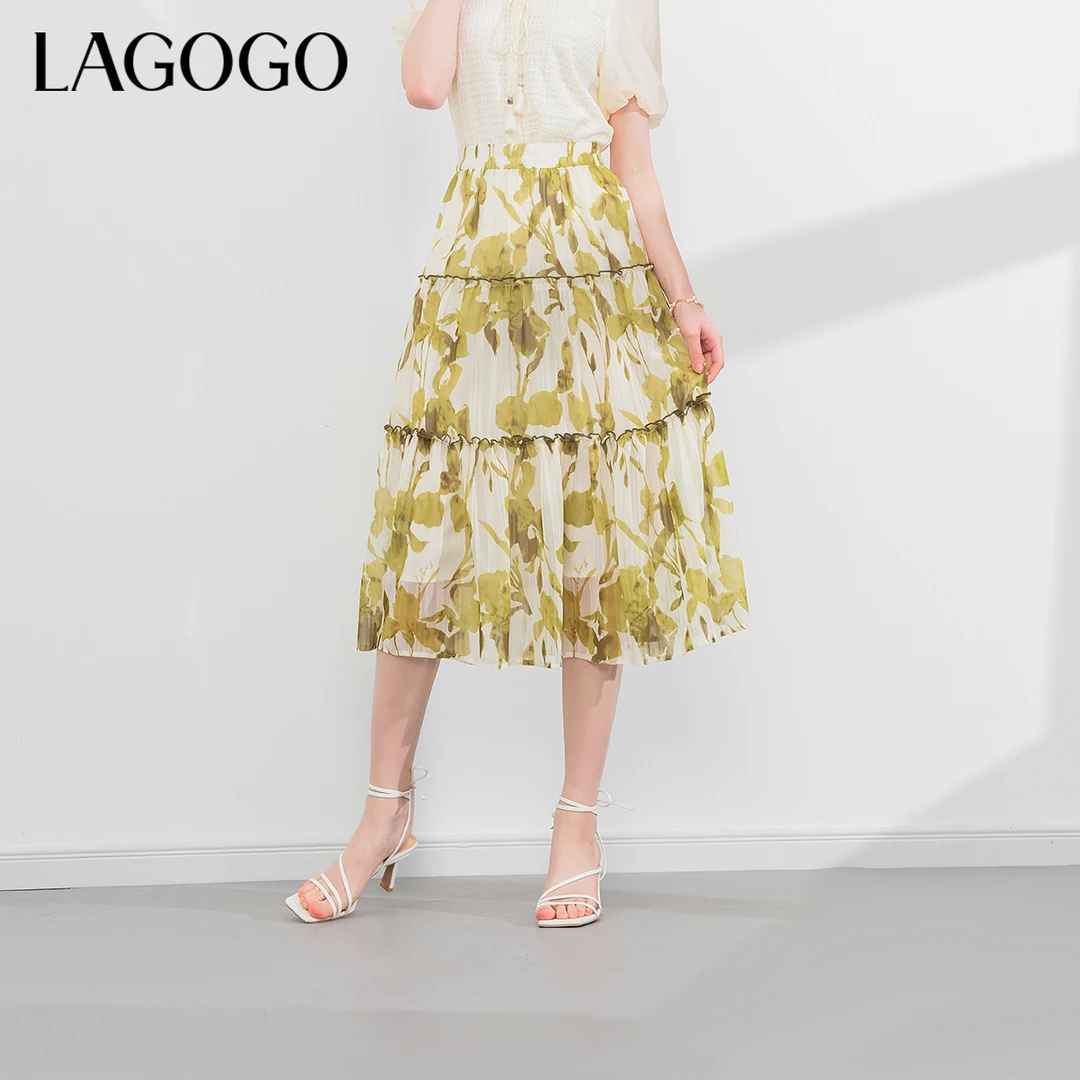 lagogo拉谷谷新款气质设计感雪纺轻盈蛋糕裙女NABB304A51
