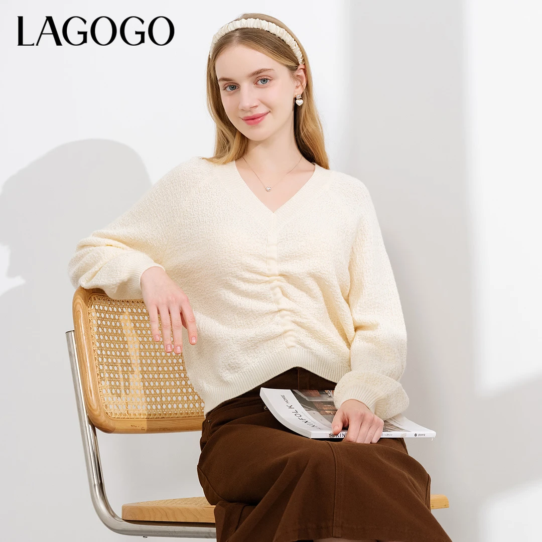 lagogo拉谷谷新款含羊毛花型针温柔甜美针织女NAMM432A