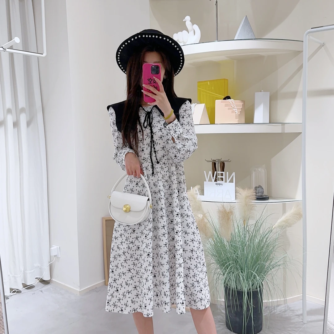 Lagogo/拉谷谷法式宫廷蕾丝连衣裙复古减龄连衣裙碎花显瘦气质