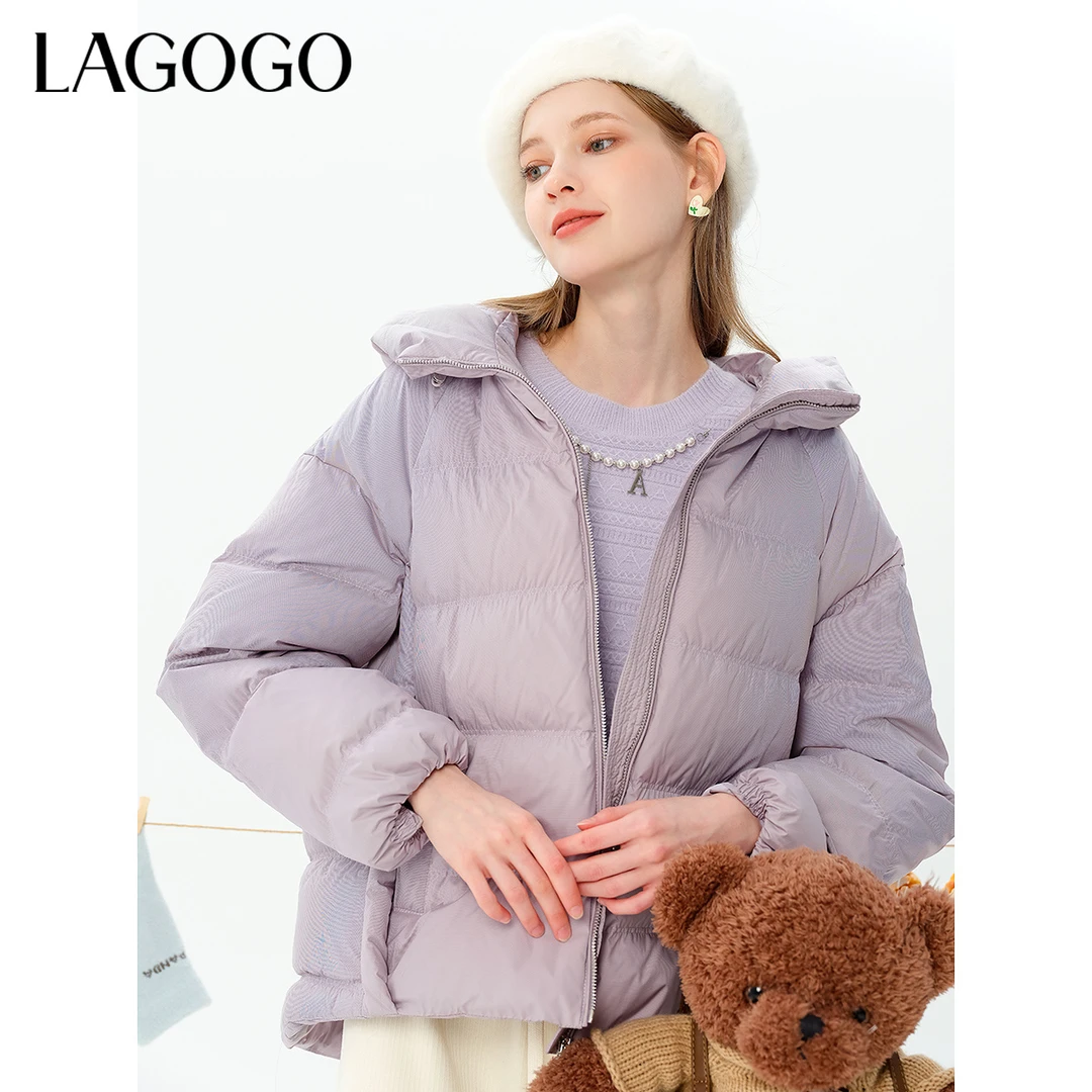 lagogo拉谷谷新款舒适连帽慵懒小个子羽绒服女MCYY24YC53