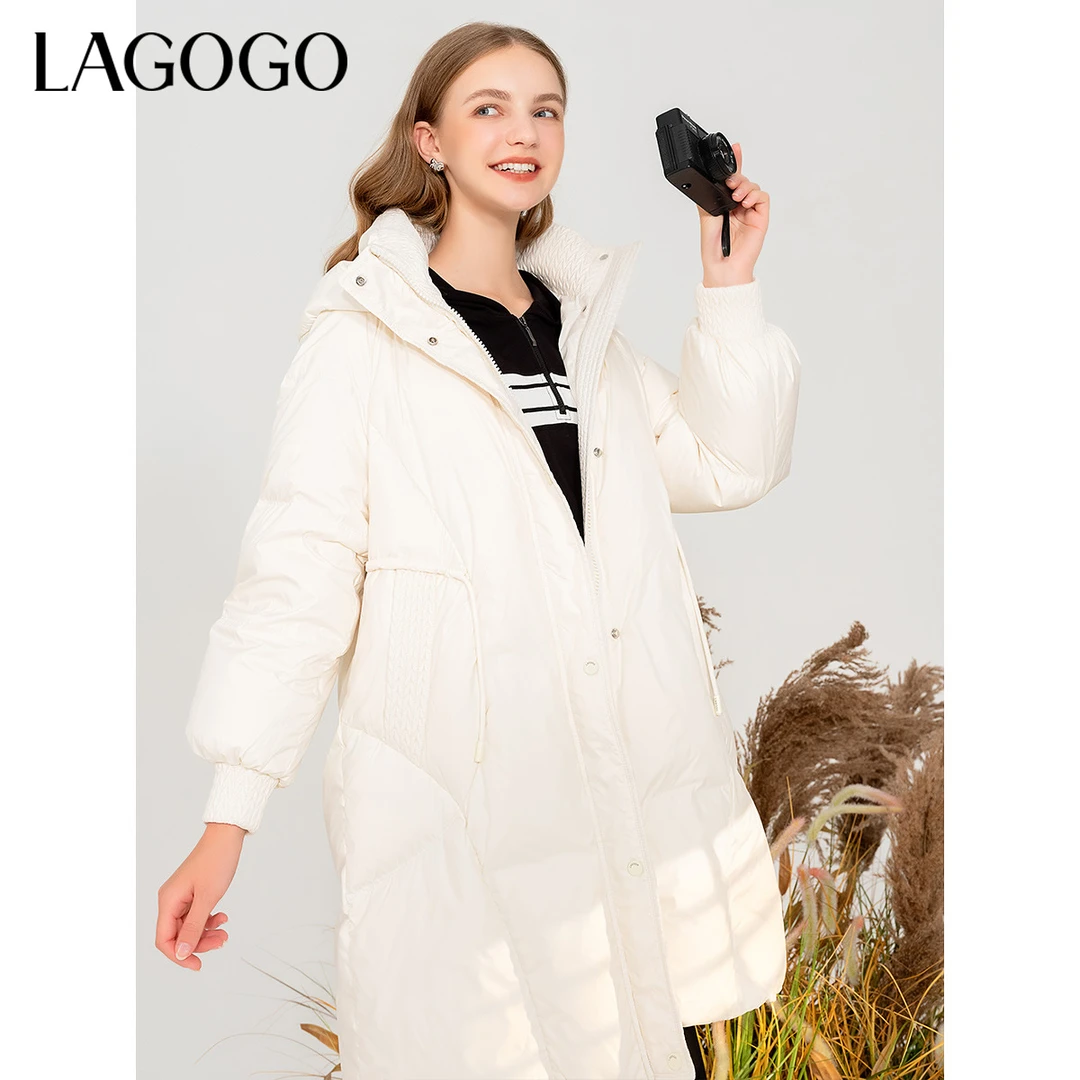 lagogo新款连帽舒适抽绳温暖羽绒服女MCYY43XC56