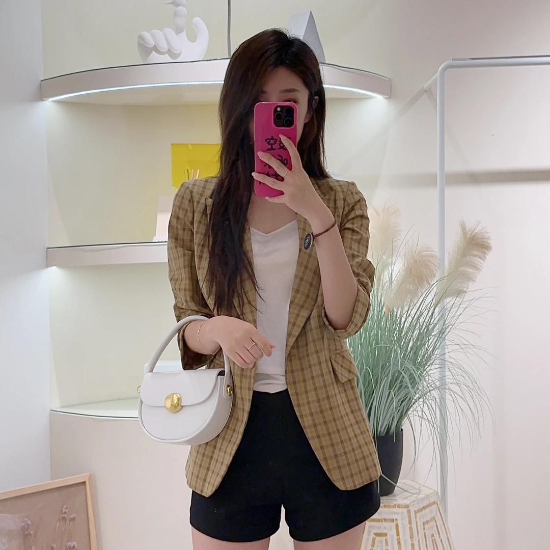 Lagogo/拉谷谷LAGOGO拉谷谷专柜新款千鸟格遮肉显瘦西装款