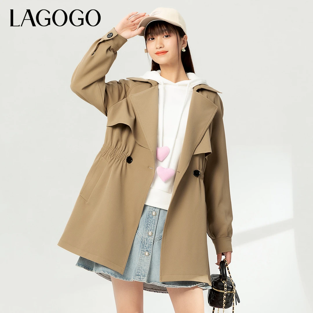 Lagogo新款气质西装领约克简约风衣女MAFF232C51