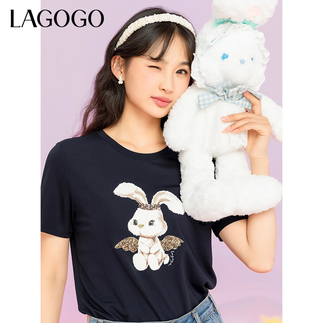 lagogo新款可爱卡通兔弹力舒适T恤女MATT314C04