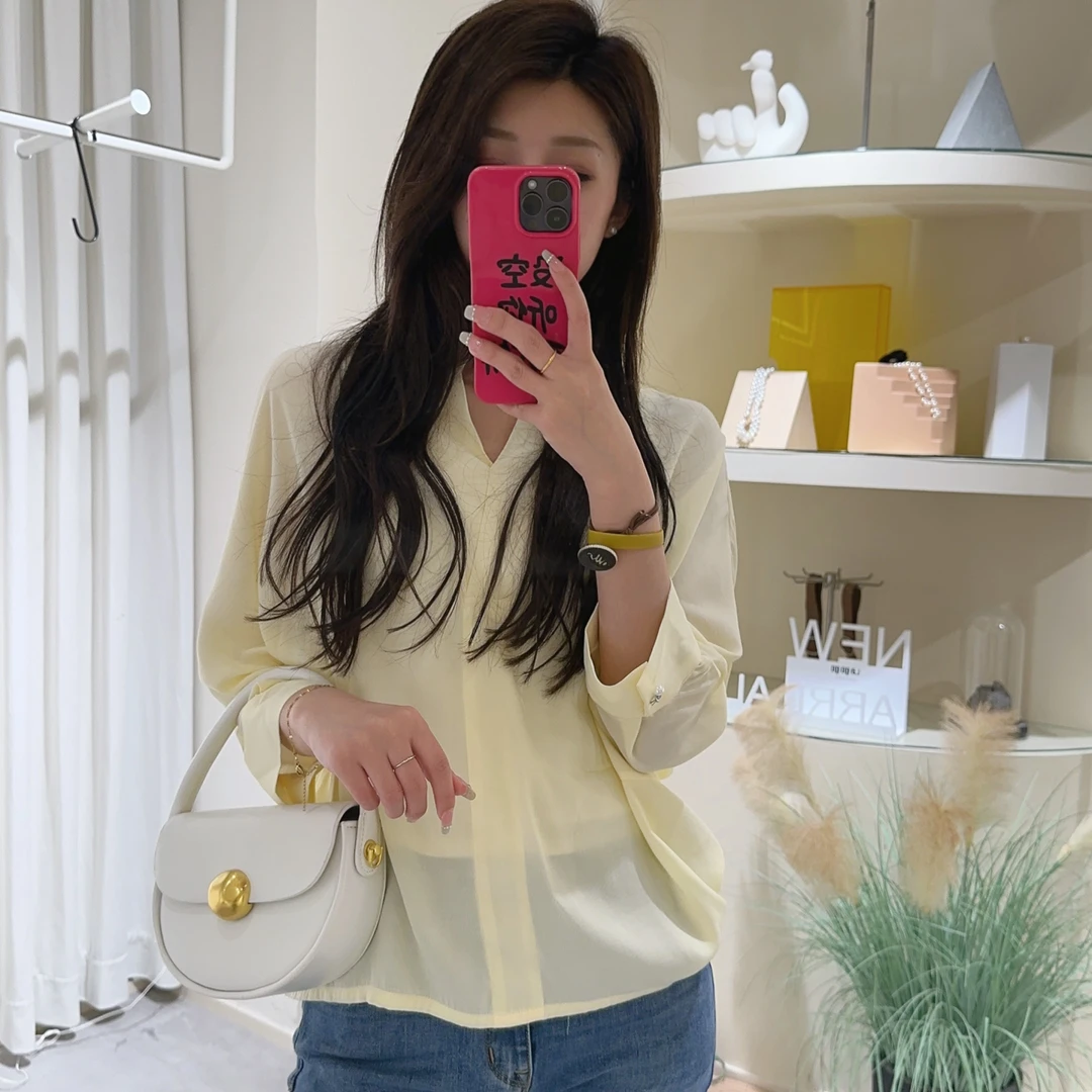 Lagogo/拉谷谷衬衫上衣气质针织时尚小众宽松设计感衬衫上衣气质