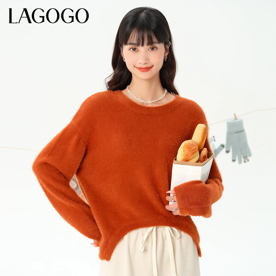 lagogo拉谷谷新款落肩下摆不规则针织衫女MCMM43XC38