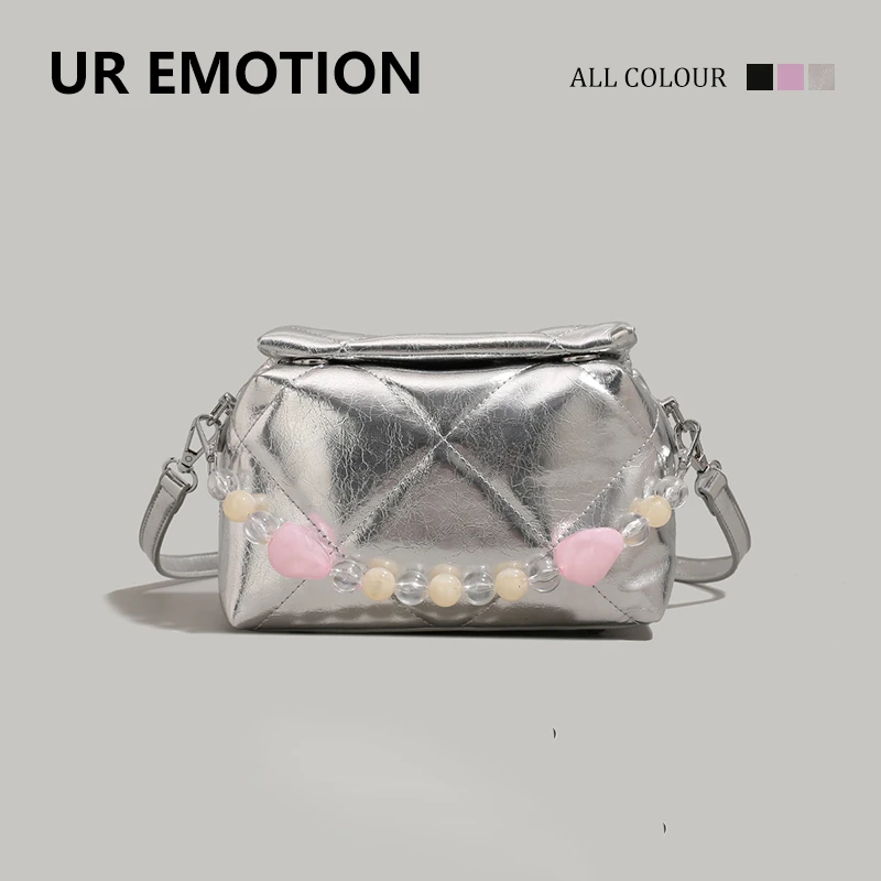 UR EMOTION包包女2025新款中式女士菱格链条高级感时尚单肩斜挎包