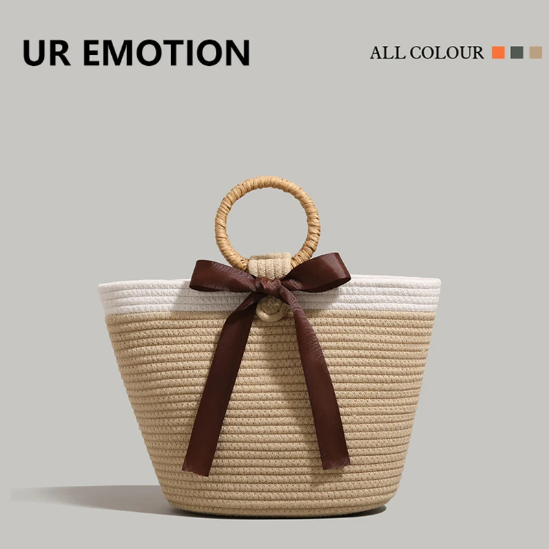 UR EMOTION今年流行包包女2025编织手拎包百搭休闲小众通勤水桶包