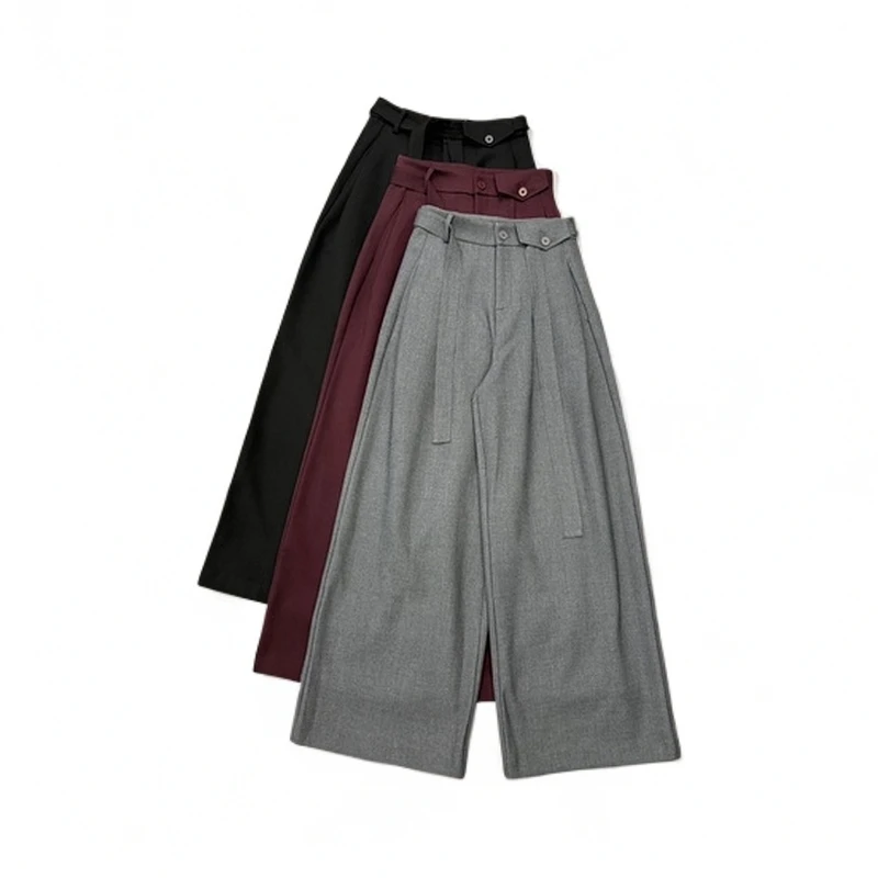 603冬季新款女设计感系带阔腿裤显瘦百搭休闲裤
