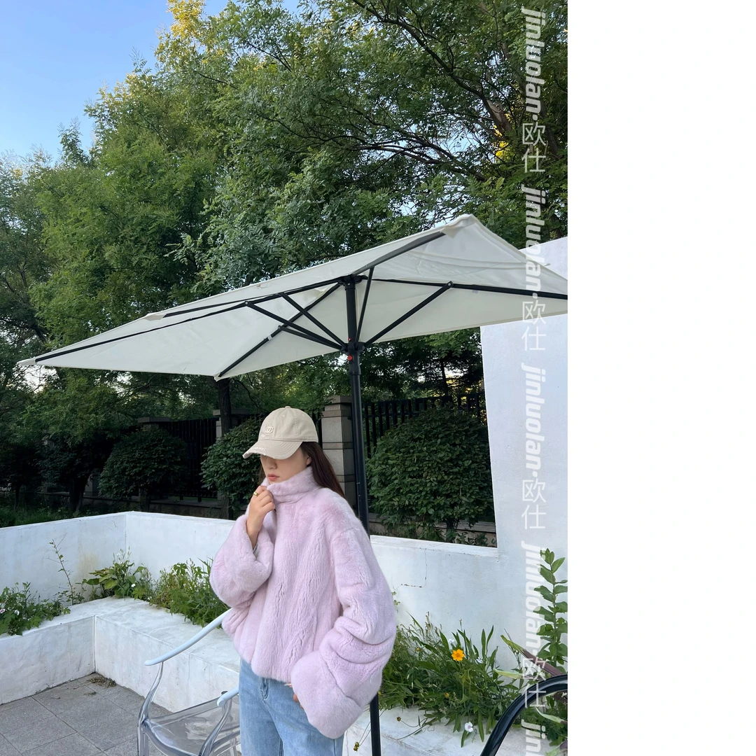 JINLUOLAN-欧仕"三色彩虹糖"设计师冬季款冬貂皮上衣-22119