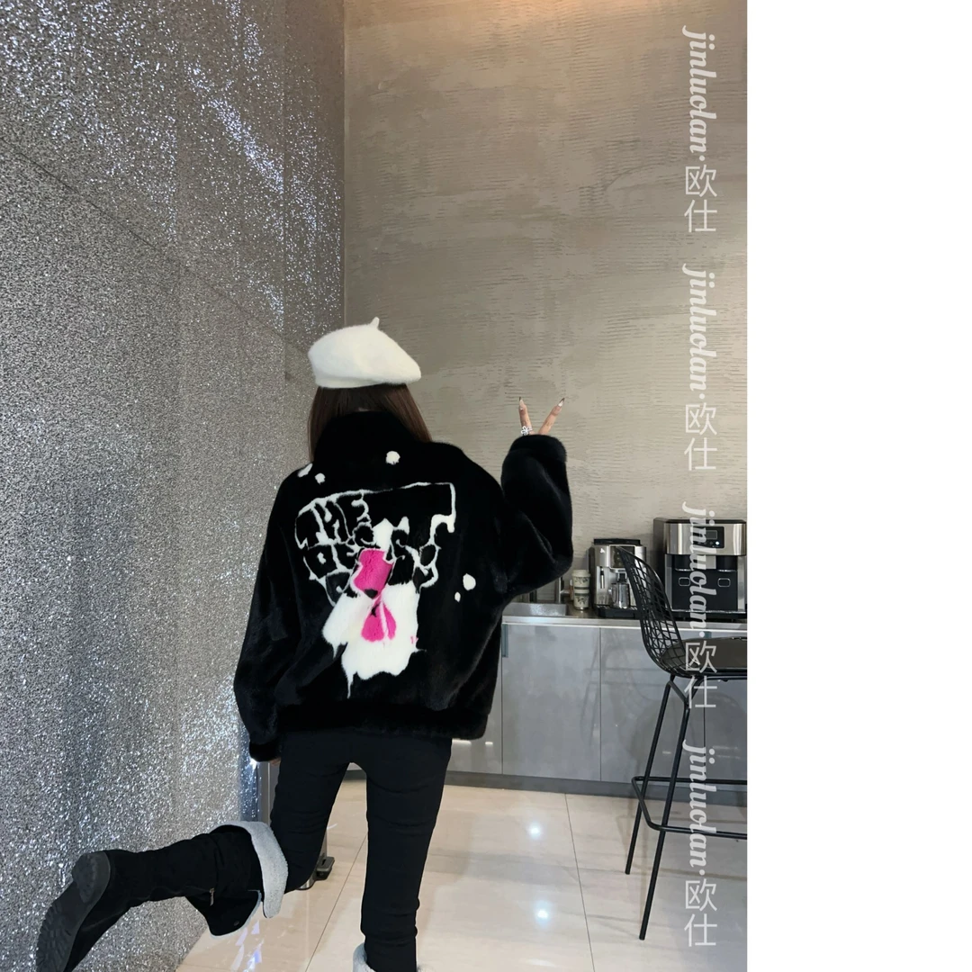 JINLUOLAN-欧仕"怪兽涂鸦"设计师冬季款冬季貂皮上衣-201926L
