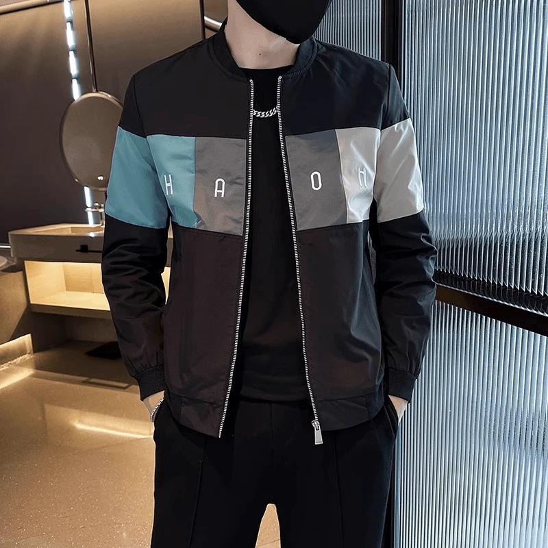 仓石一树外套男春秋薄款修身拼色棒球领男士休闲夹克潮流百搭上衣