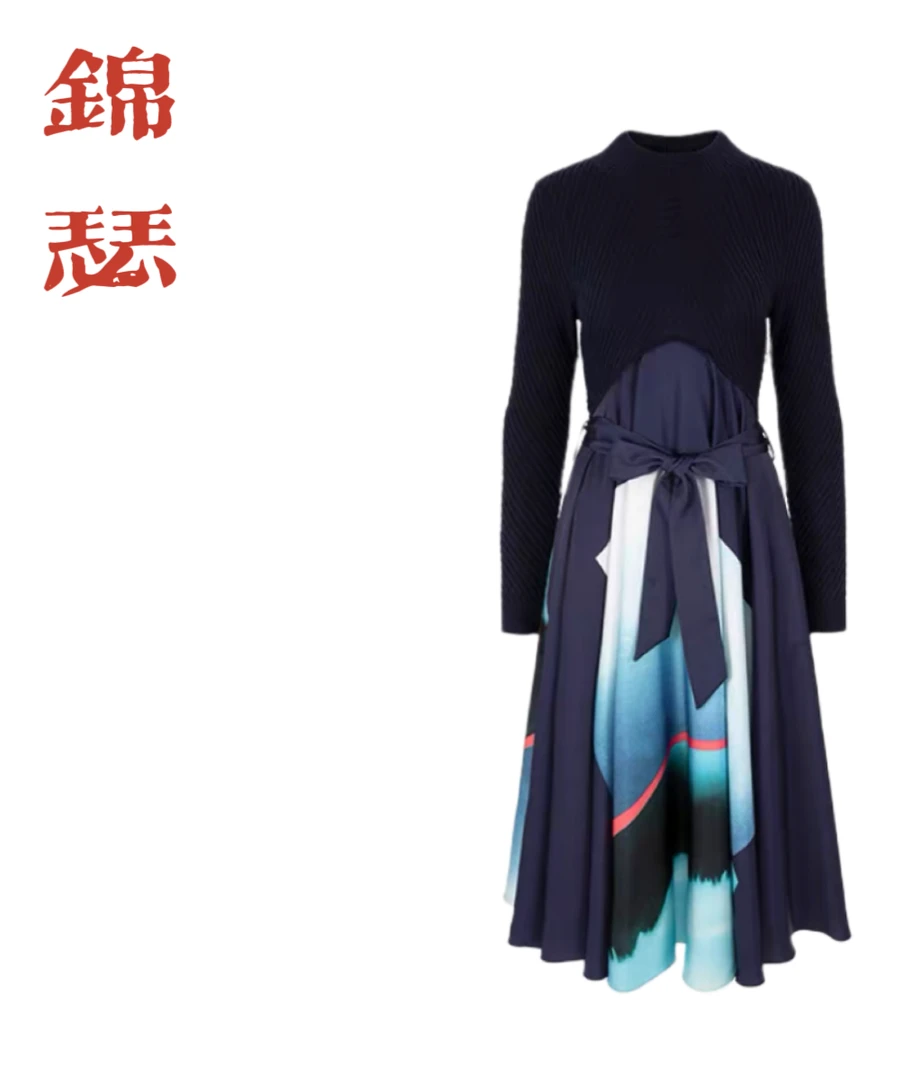 【品牌折扣】2025年新款拼接花色时尚休闲显瘦连衣裙 1361