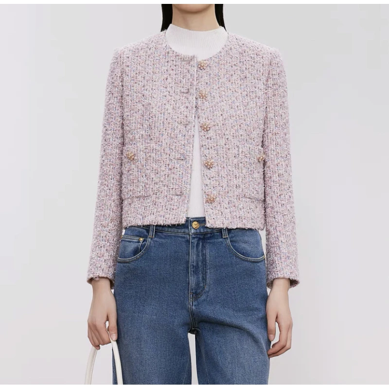 【品牌折扣】2024新款精致灰粉色小香风名媛外套短款优雅高级1330