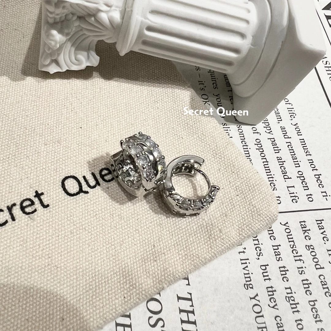 铜合金耳饰 小众设计镂空锆石圈圈耳扣K004