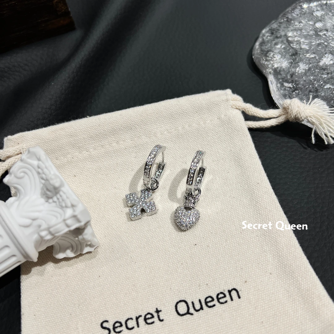 铜合金耳饰 小众设计ab爱心十字架满锆耳扣k055