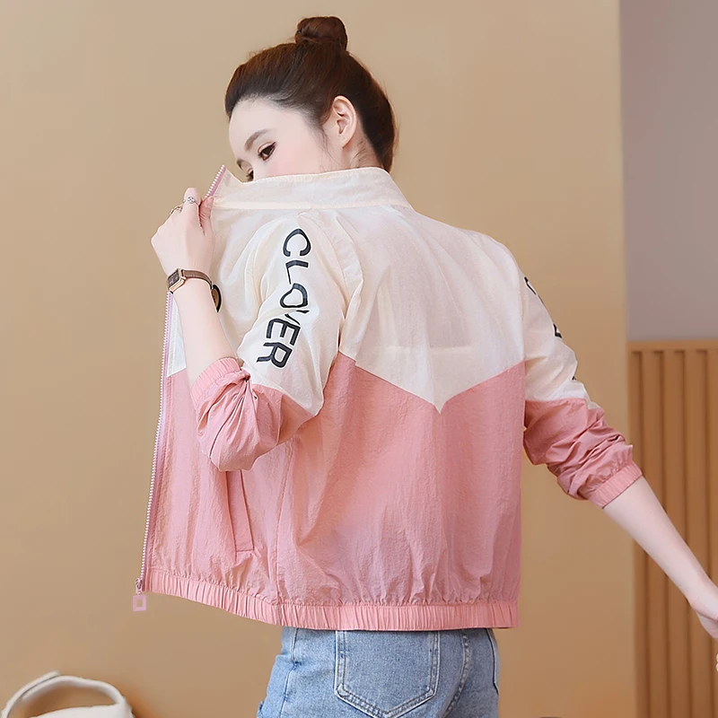 防晒衣女2025夏季户外风印花薄款韩版短款外套棒球服休闲防晒衣女