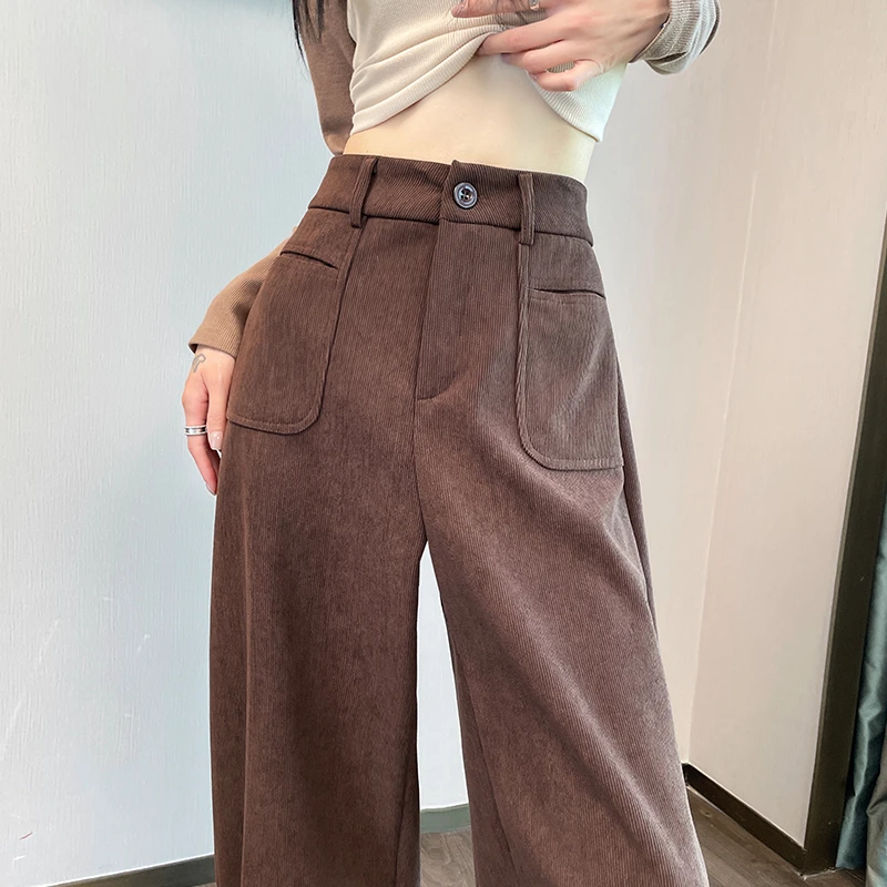 加绒窄版香蕉裤女秋冬2025新款高腰美拉德直筒拖地裤雪尼尔阔腿裤