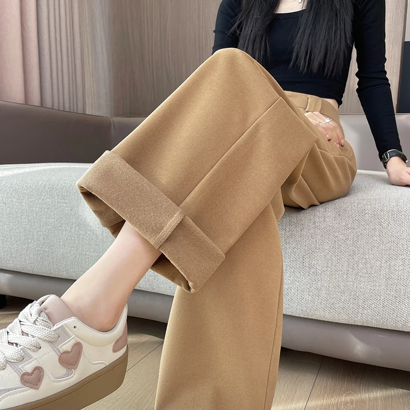 加厚毛呢高腰阔腿裤女秋冬季2025新款垂感显瘦宽松显瘦直筒拖地裤