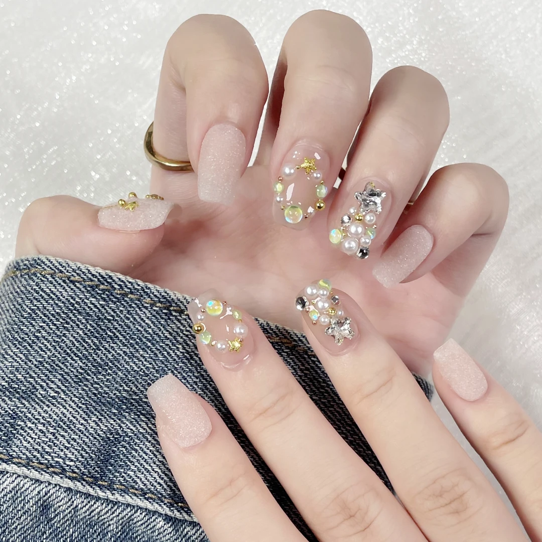 【川上赴野】实拍纯手工圣诞雪花美甲磨砂穿戴甲