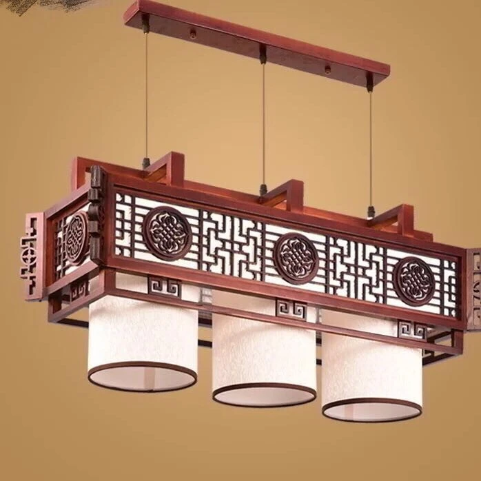 3头实木餐厅吊灯中式饭店茶室灯具民宿楼梯禅意走廊三头餐吊灯098