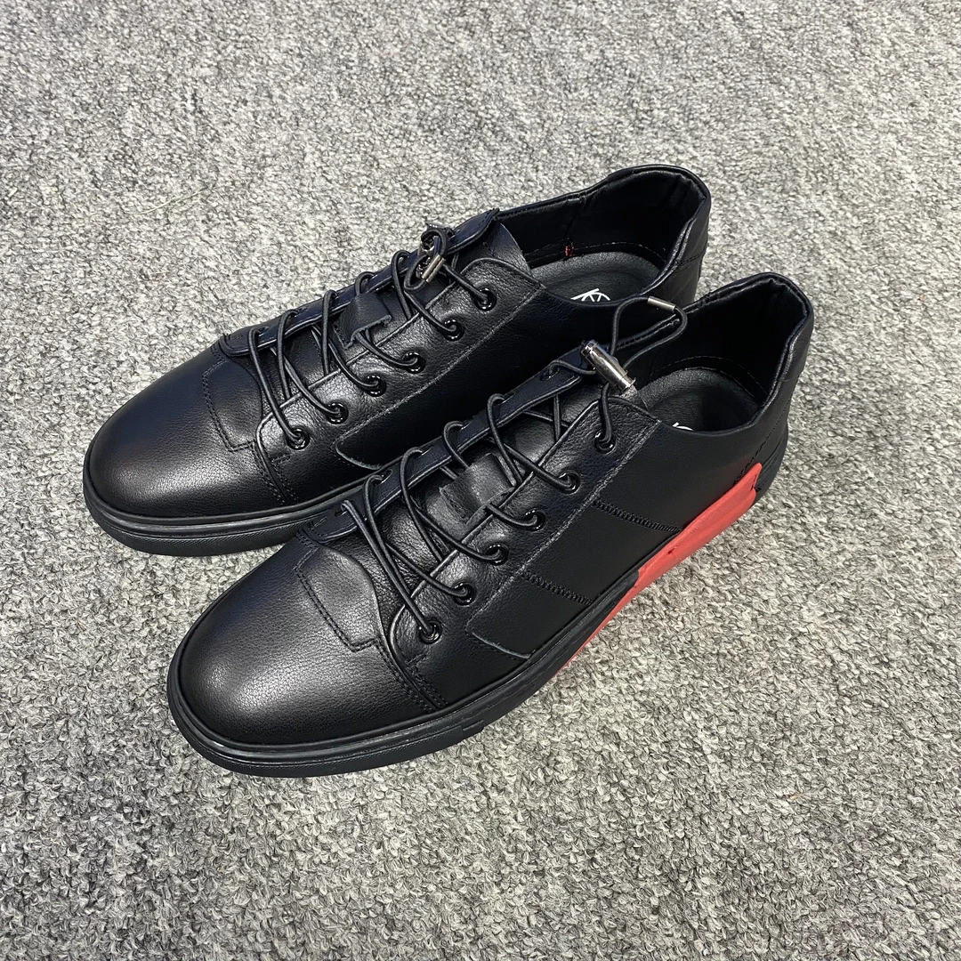 男士头层牛皮秋冬加绒时尚休闲舒适黑色低帮百搭潮流复古男鞋