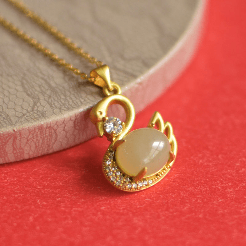 寻宝阁古法金色镶嵌和田玉吊坠轻奢气质女士百搭简约精致坠链礼物