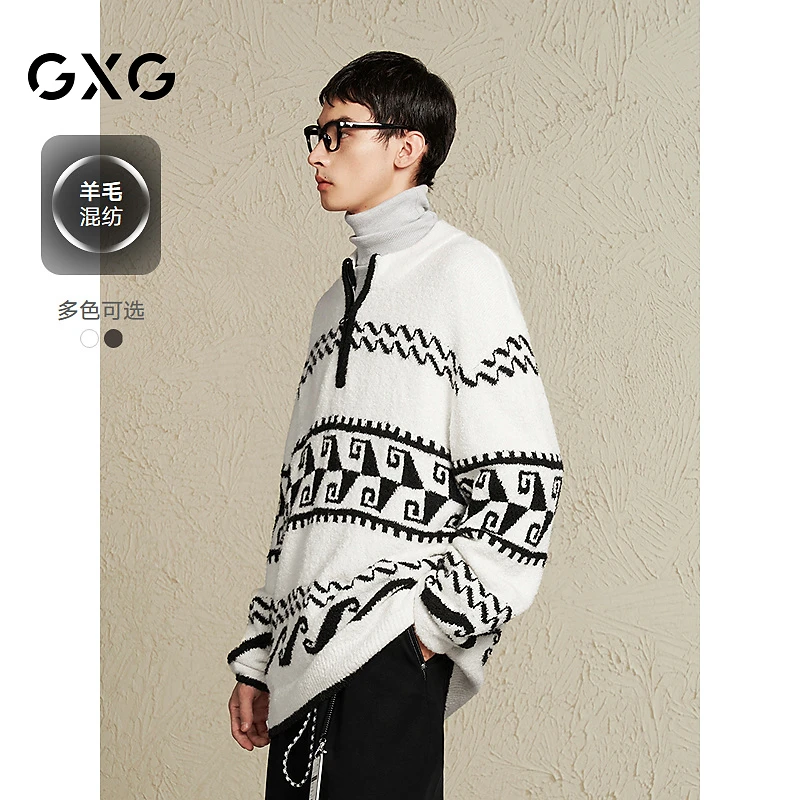 GXG男装 独特绞花毛衣男半开襟针织衫 2024冬季#G24D204047