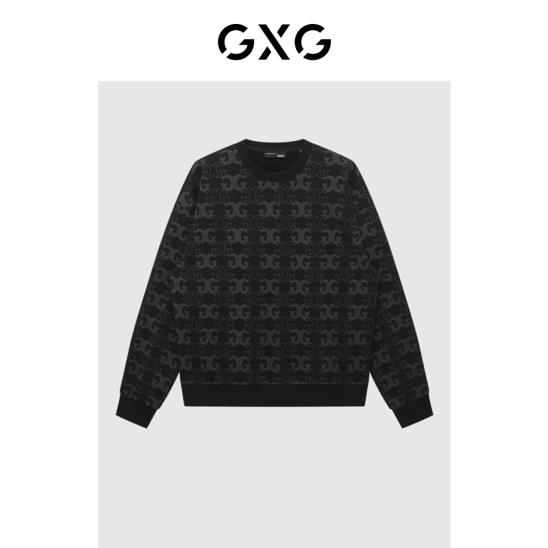 GXG男装 商场同款黑色印花圆领卫衣 22年冬季新品满印#GD1311426I