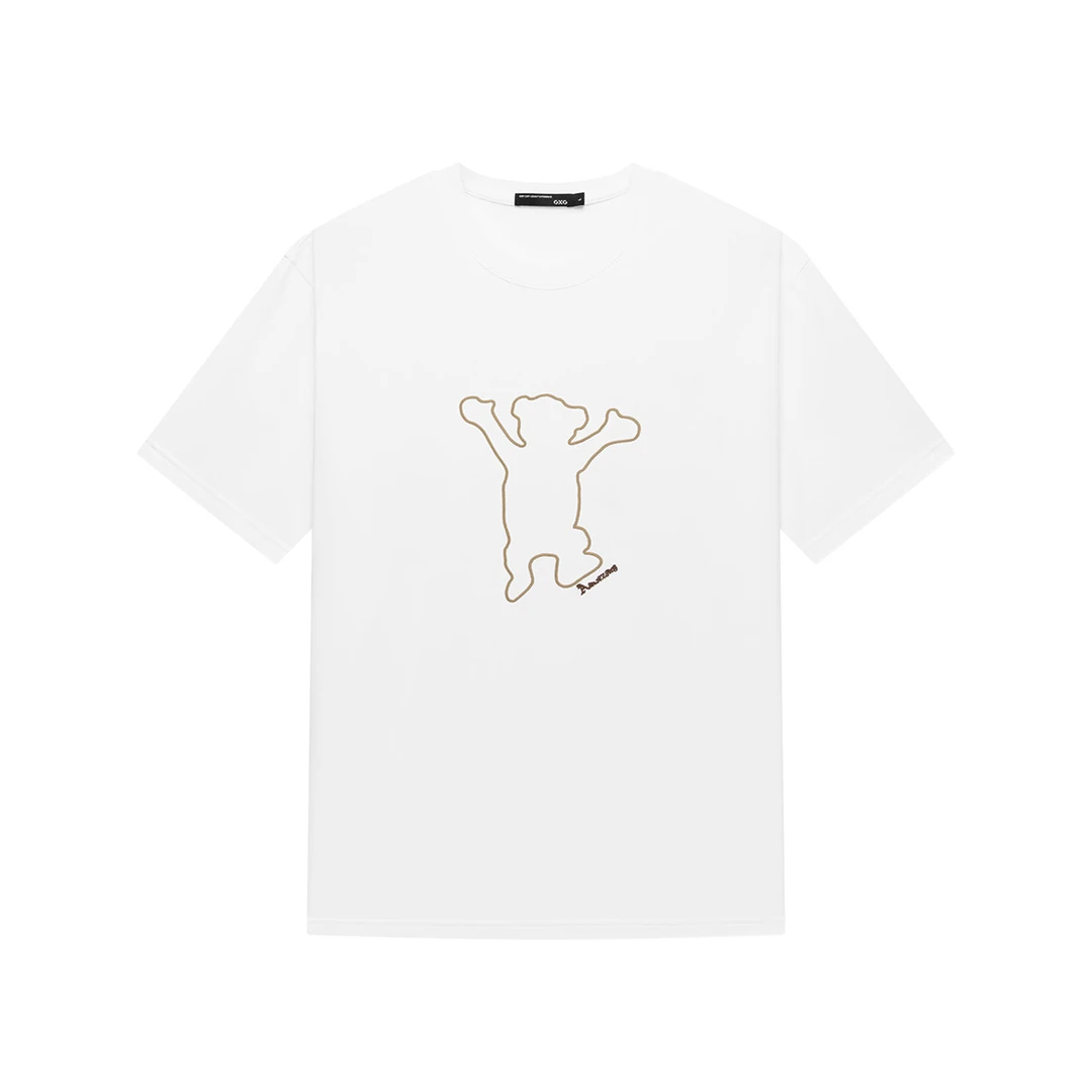 23年夏简约线条刺绣宽松休闲圆领情侣短袖男式T恤#GHE1440102C