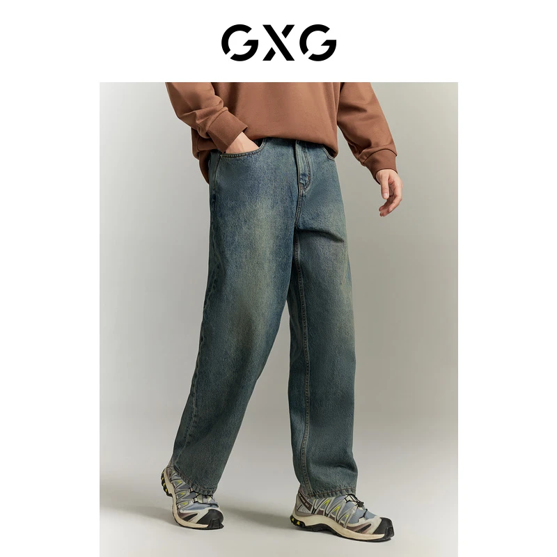 GXG男装 复古水洗宽松直筒牛仔长裤 2023年秋季#GED10523433