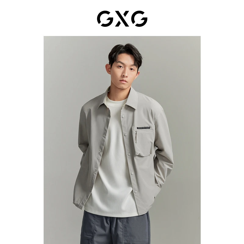 GXG男装 城市探索肌理吸湿印花长袖衬衫23秋季新品#GED10323383