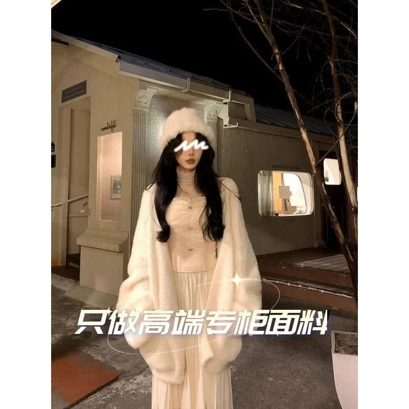 设计师自留款2025秋冬新款时尚绒毛衣开衫女毛绒绒宽松慵懒风